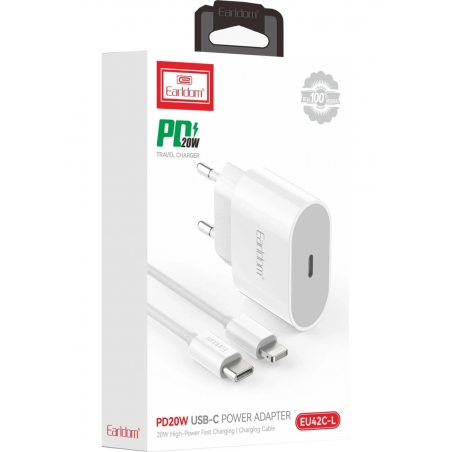 ADAPTATEUR 20W + CABLE USB-C VERS LIGHTNING EARLDOM EU42C-C